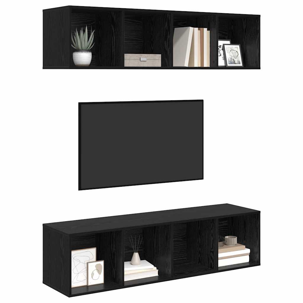 TV Cabinet Set 2 pcs Black Oak Engineered Wood