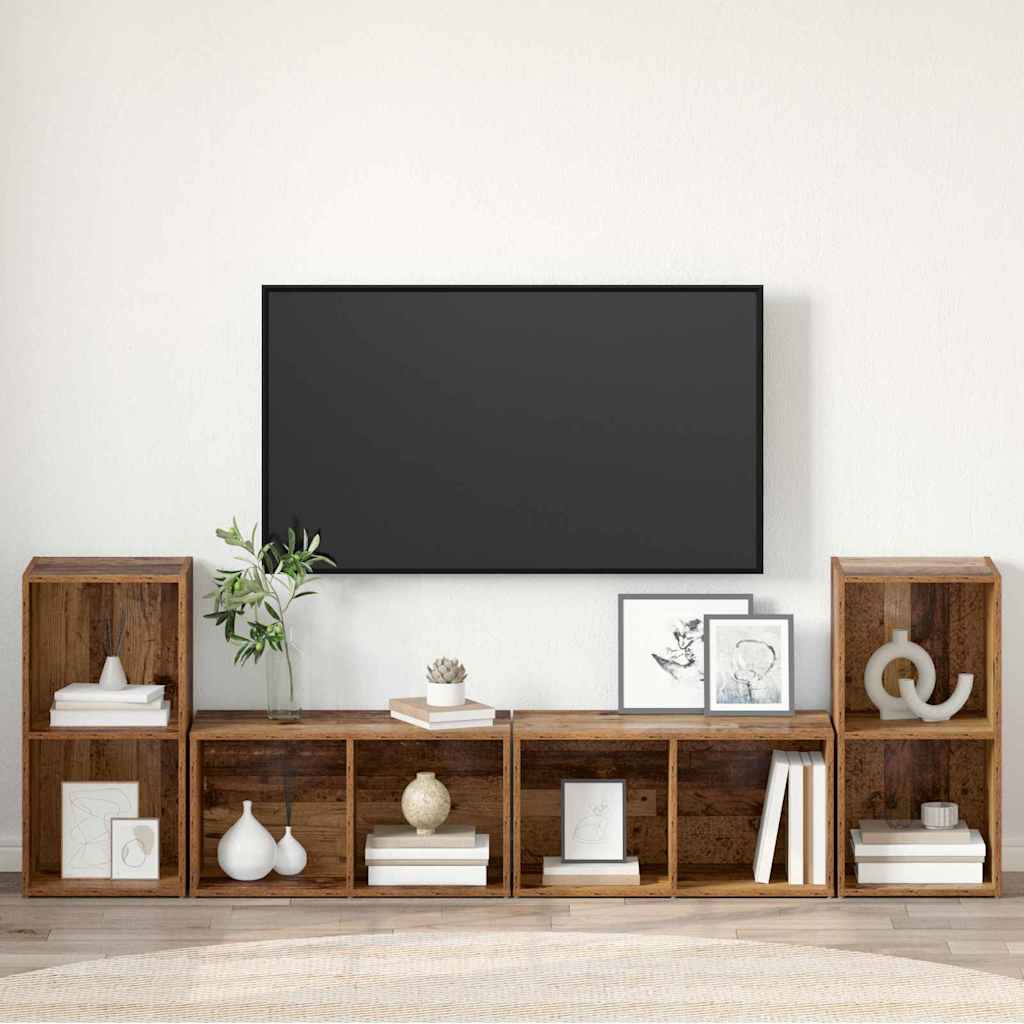 TV Cabinet Set 4 pcs Old Wood 37 x 37 x 72 cm Engineered Wood