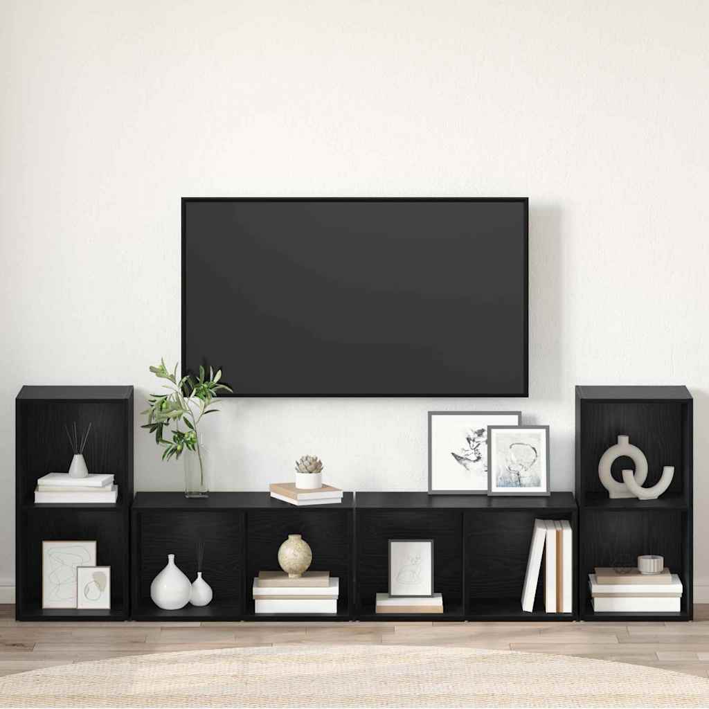 TV Cabinet Set 4 pcs Black Oak Engineered Wood