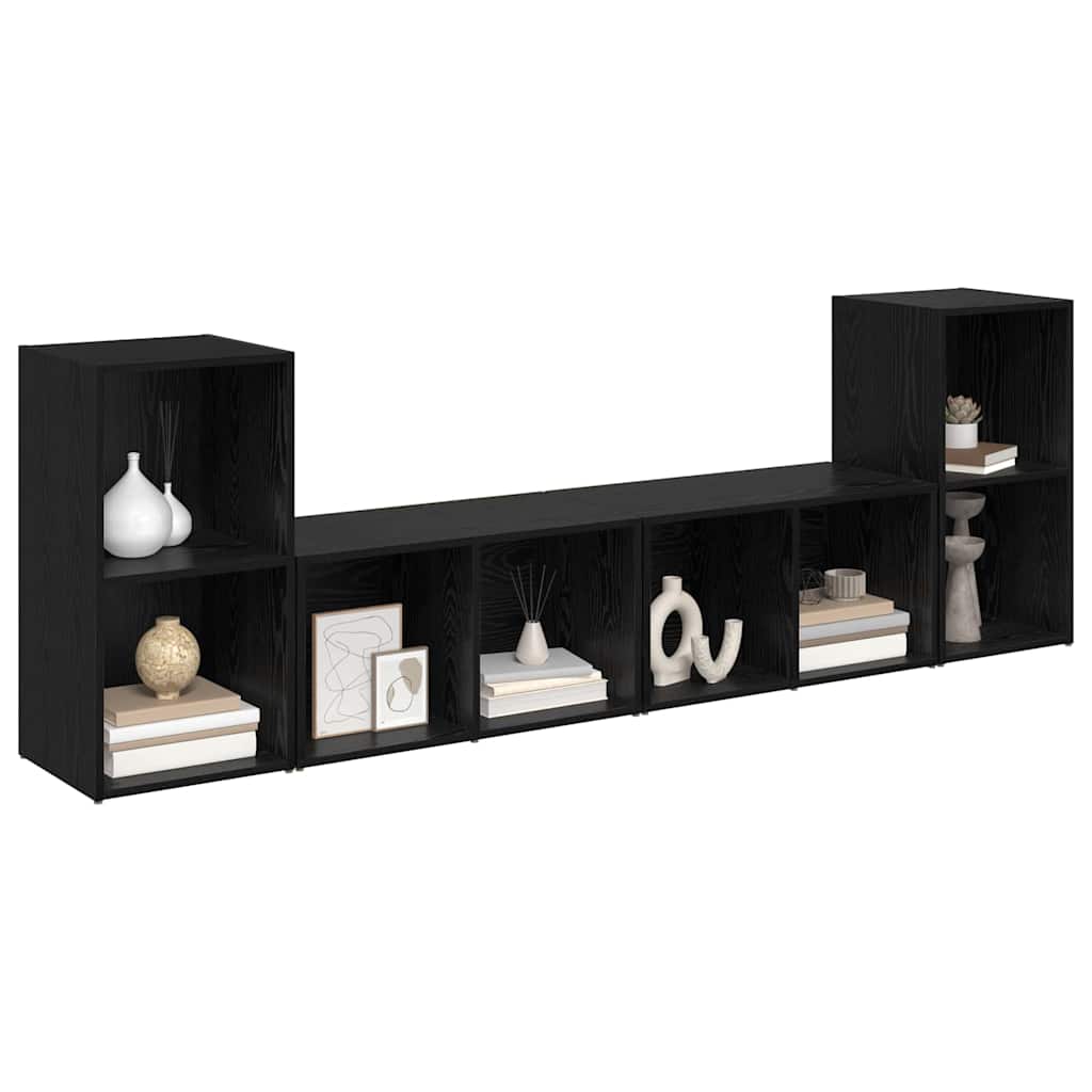 TV Cabinet Set 4 pcs Black Oak Engineered Wood
