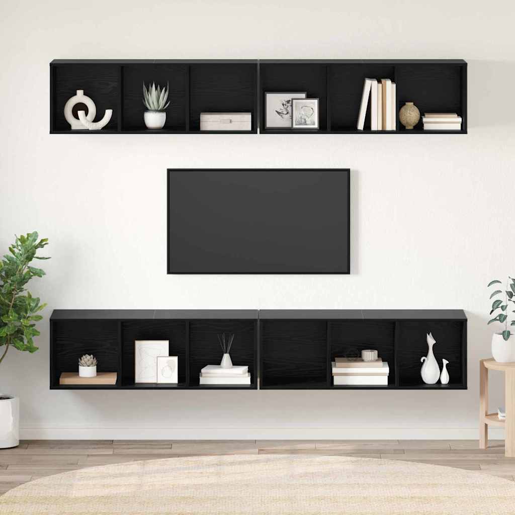 TV Cabinet Set 4 pcs Black Oak 37 x 37 x 107 cm Engineered Wood