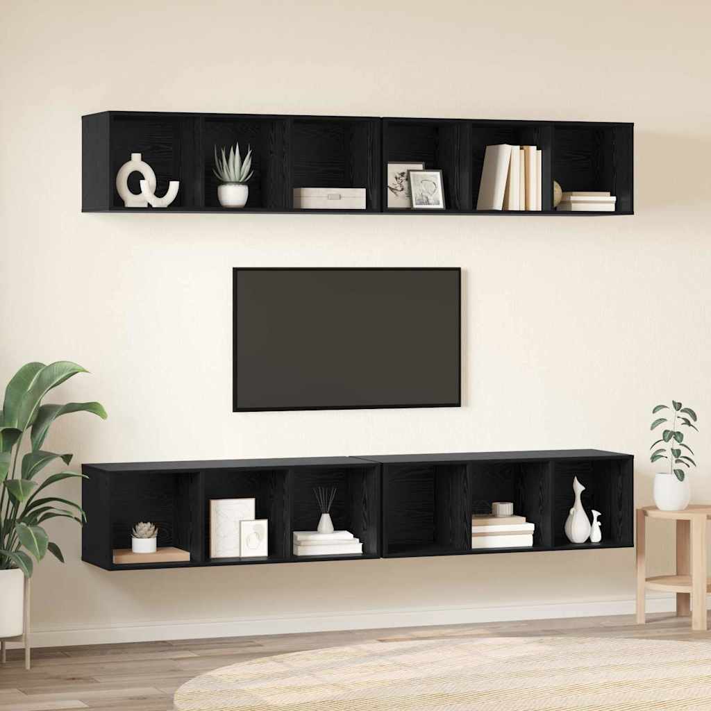 TV Cabinet Set 4 pcs Black Oak 37 x 37 x 107 cm Engineered Wood