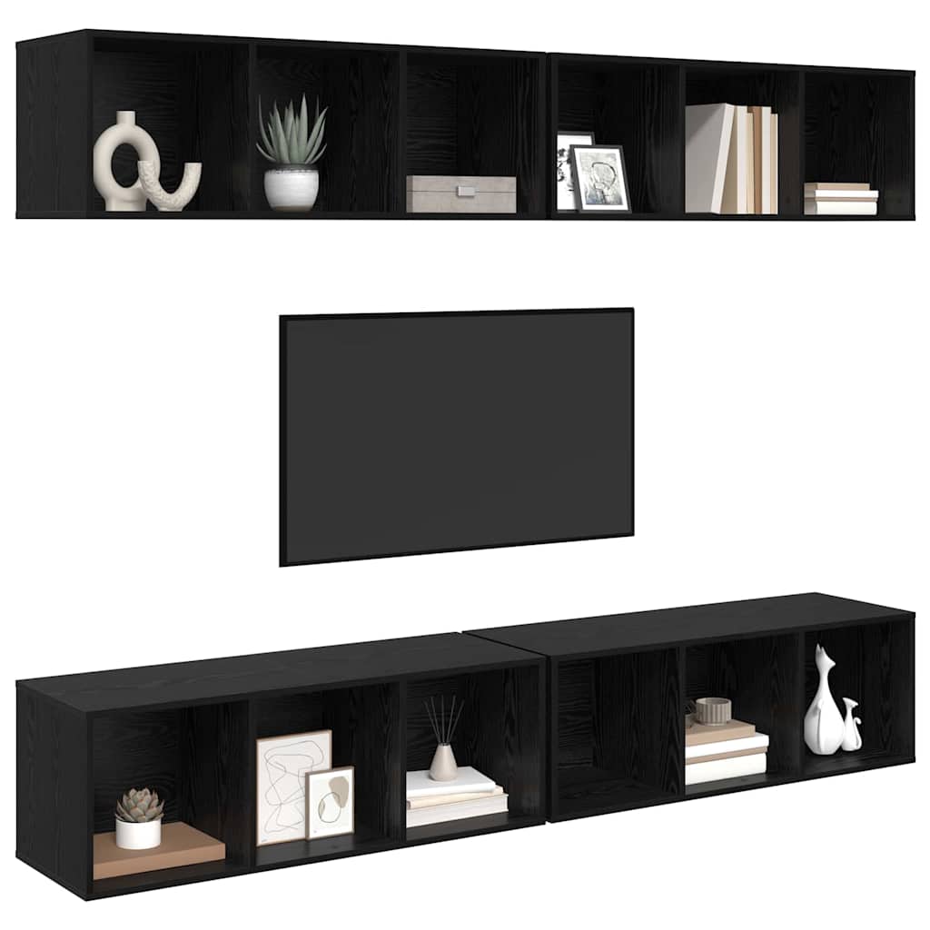 TV Cabinet Set 4 pcs Black Oak Engineered Wood