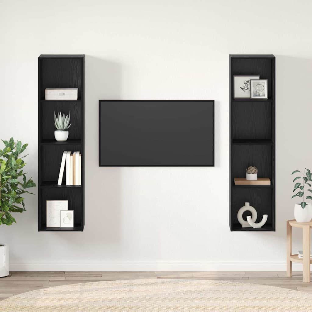 TV Cabinet Set 2 pcs Black Engineered Wood