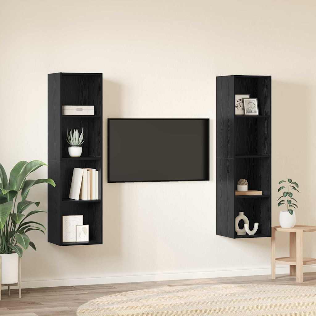 TV Cabinet Set 2 pcs Black Engineered Wood