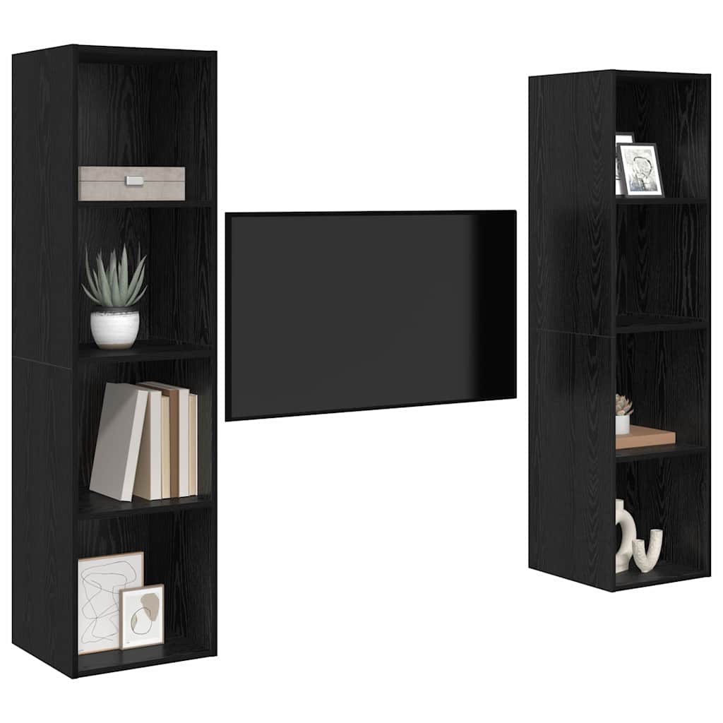 TV Cabinet Set 2 pcs Black Engineered Wood