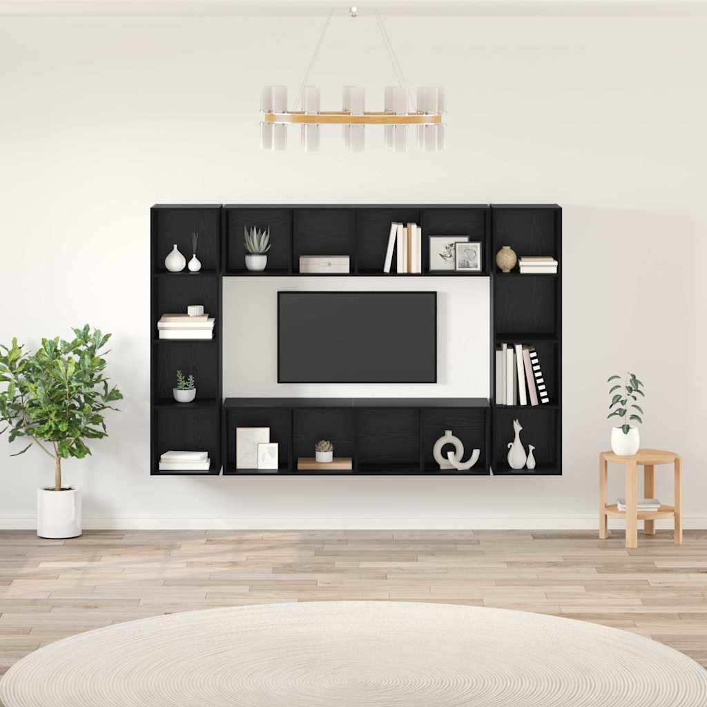 TV Cabinet Set 4 pcs Black Engineered Wood