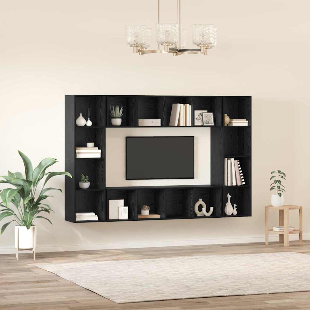 TV Cabinet Set 4 pcs Black Engineered Wood
