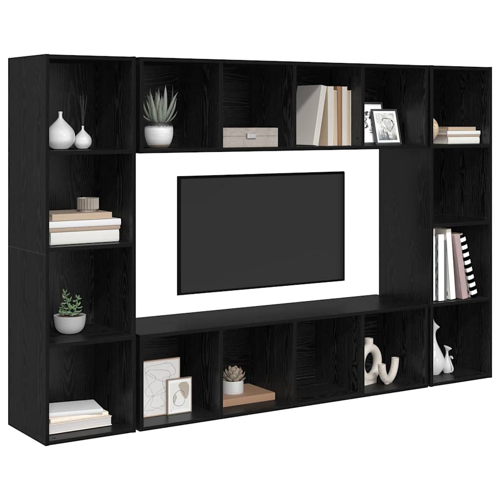 TV Cabinet Set 4 pcs Black Engineered Wood