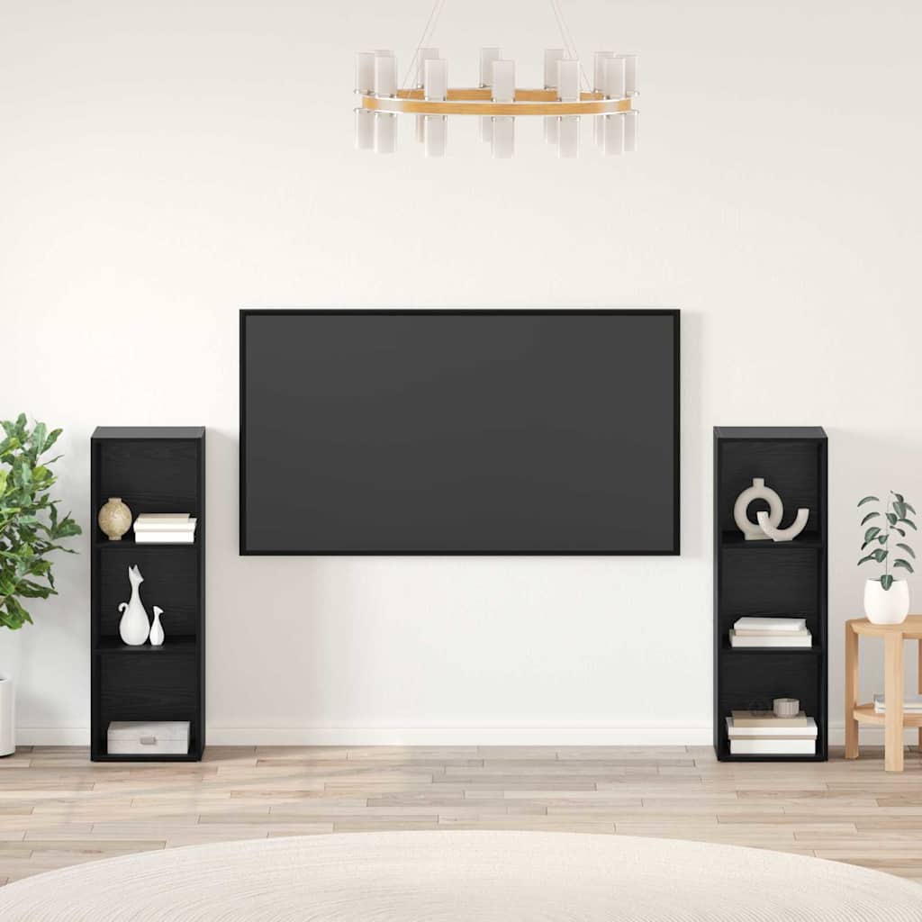 TV Cabinet Set 2 pcs Black Oak Engineered Wood