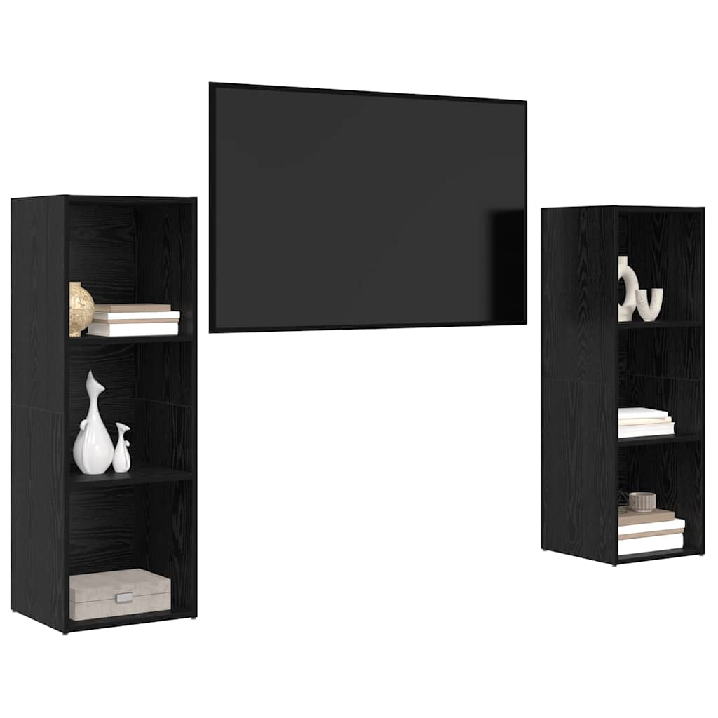 TV Cabinet Set 2 pcs Black Oak Engineered Wood