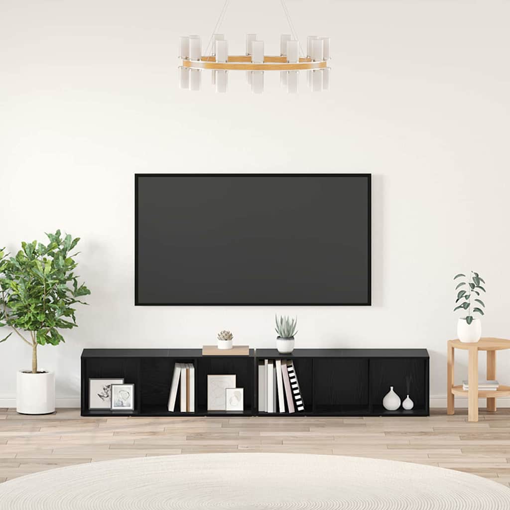 TV Cabinet Set 2 pcs Black Oak 37 x 35 x 107cm Engineered Wood