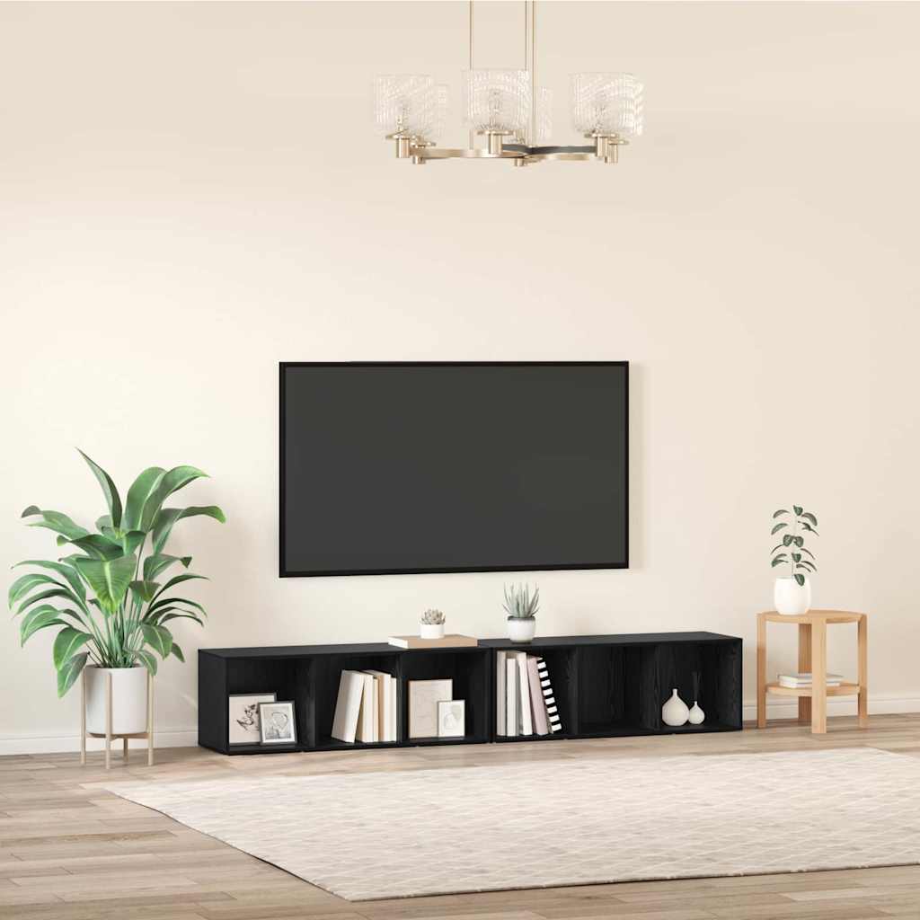 TV Cabinet Set 2 pcs Black Oak 37 x 35 x 107cm Engineered Wood