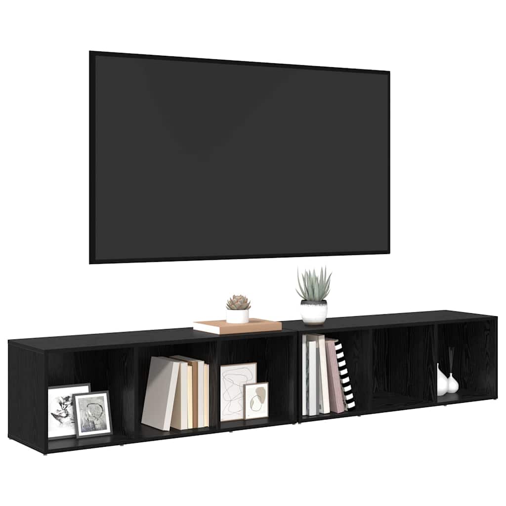 TV Cabinet Set 2 pcs Black Oak 37 x 35 x 107cm Engineered Wood