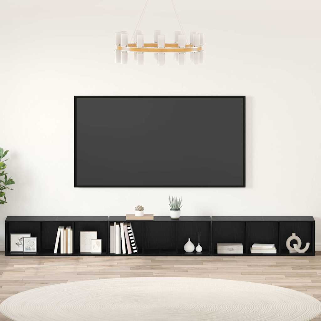 TV Cabinet Set 3 pcs Black Oak Engineered Wood