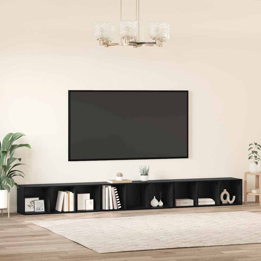 TV Cabinet Set 3 pcs Black Oak Engineered Wood
