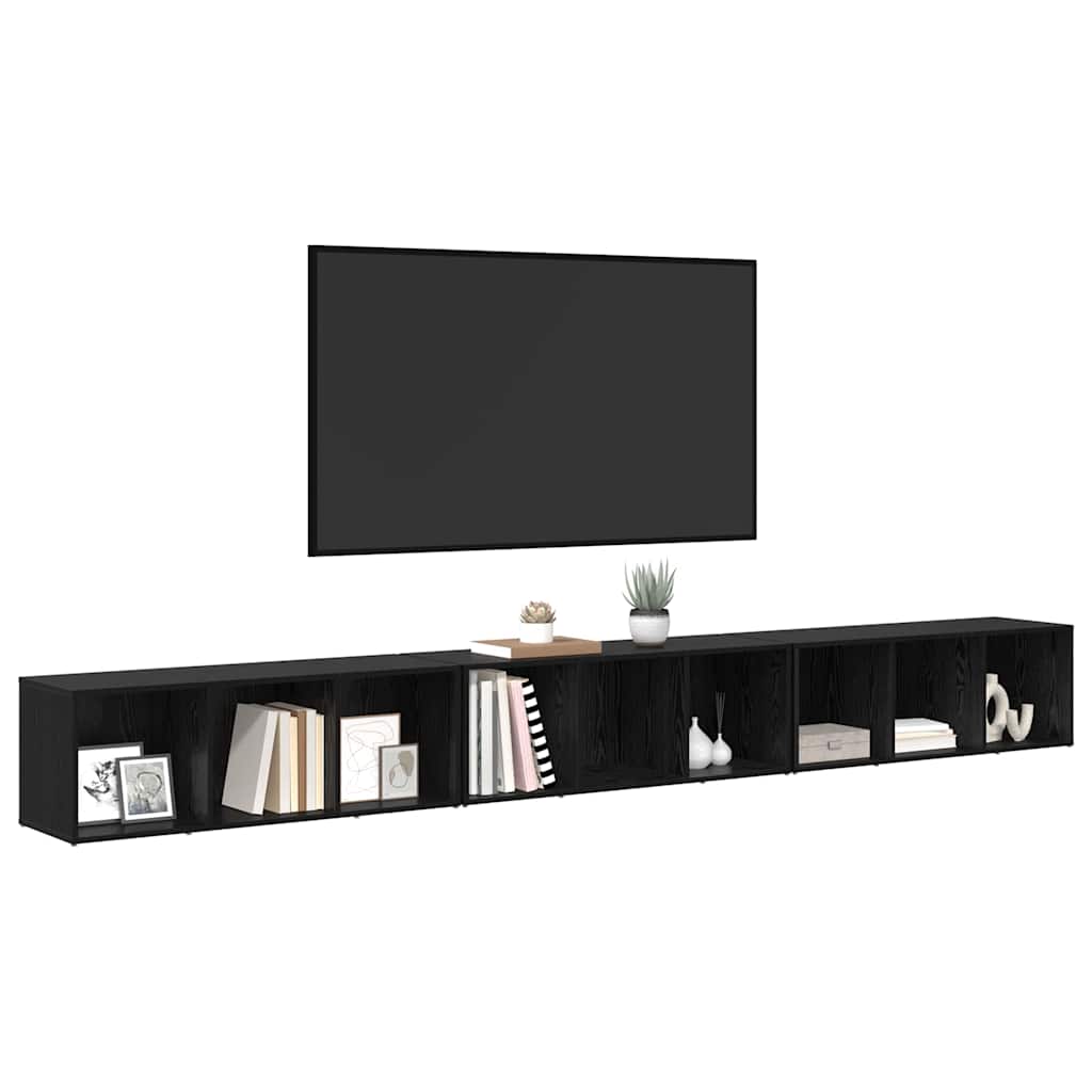 TV Cabinet Set 3 pcs Black Oak 37 x 35 x 107 cm Engineered Wood
