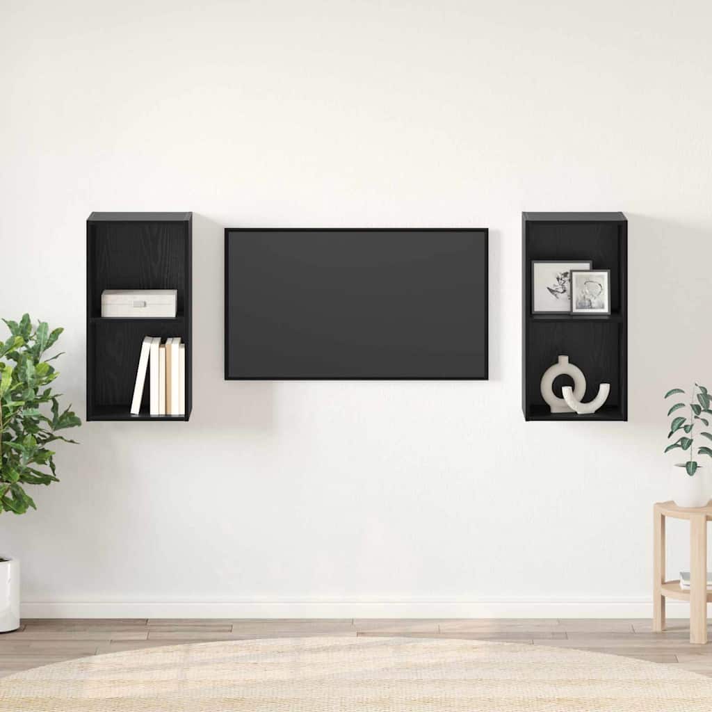 TV Cabinet Set 2 pcs Black Oak Engineered Wood
