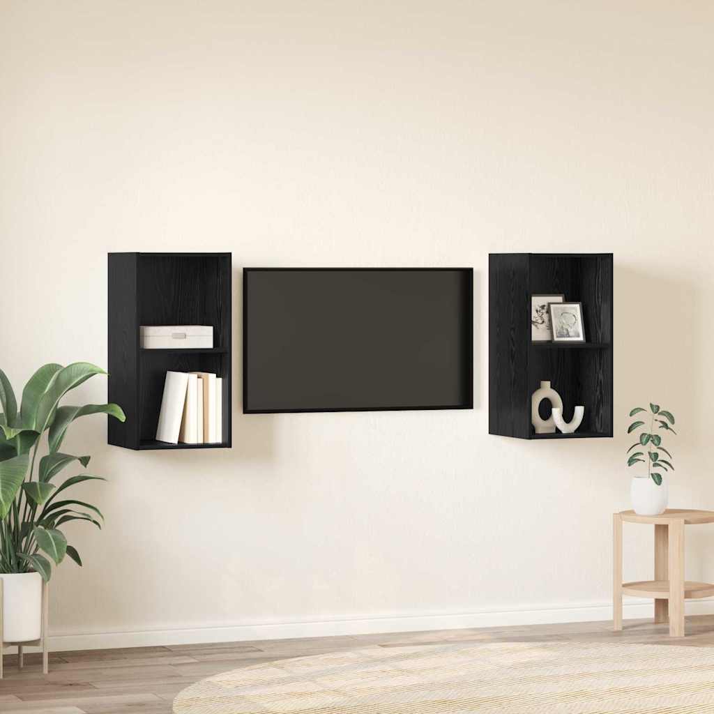 TV Cabinet Set 2 pcs Black Oak Engineered Wood