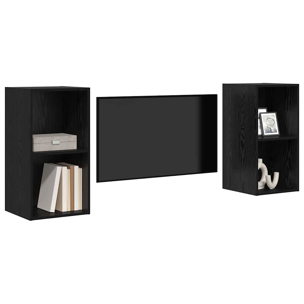 TV Cabinet Set 2 pcs Black Oak Engineered Wood