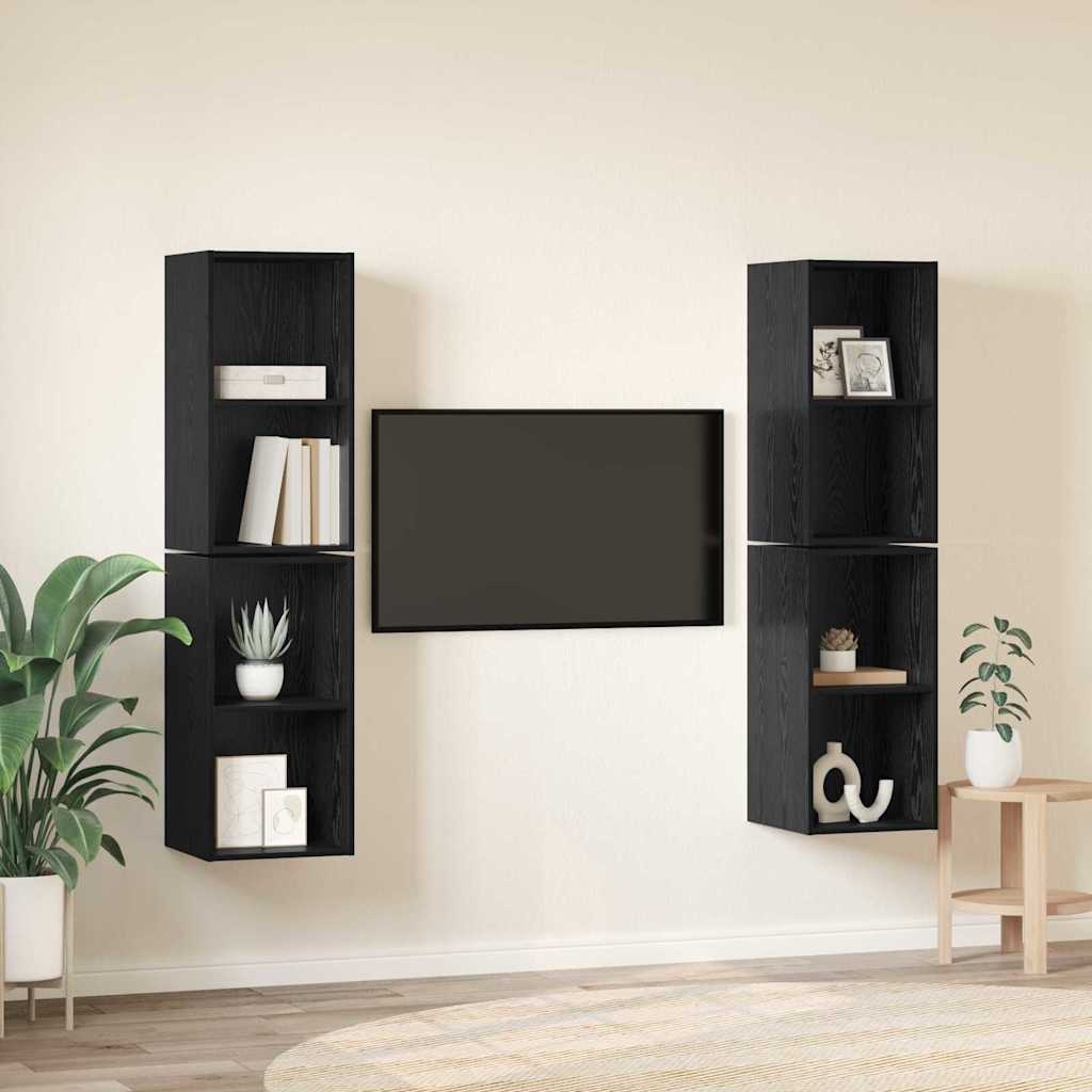 TV Cabinet Set 4 pcs Black Oak Engineered Wood