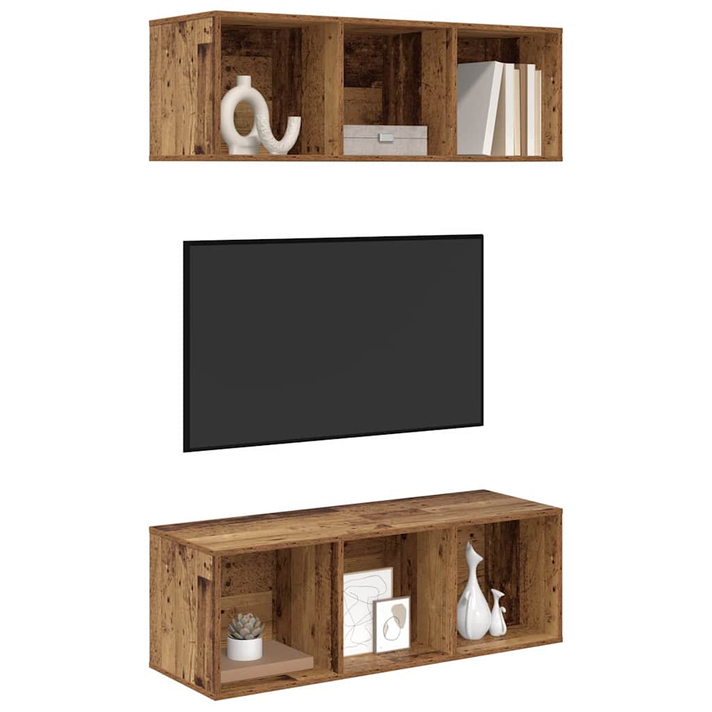 TV Cabinet Set 2 pcs Old Wood 37 x 37 x 107 cm Engineered Wood