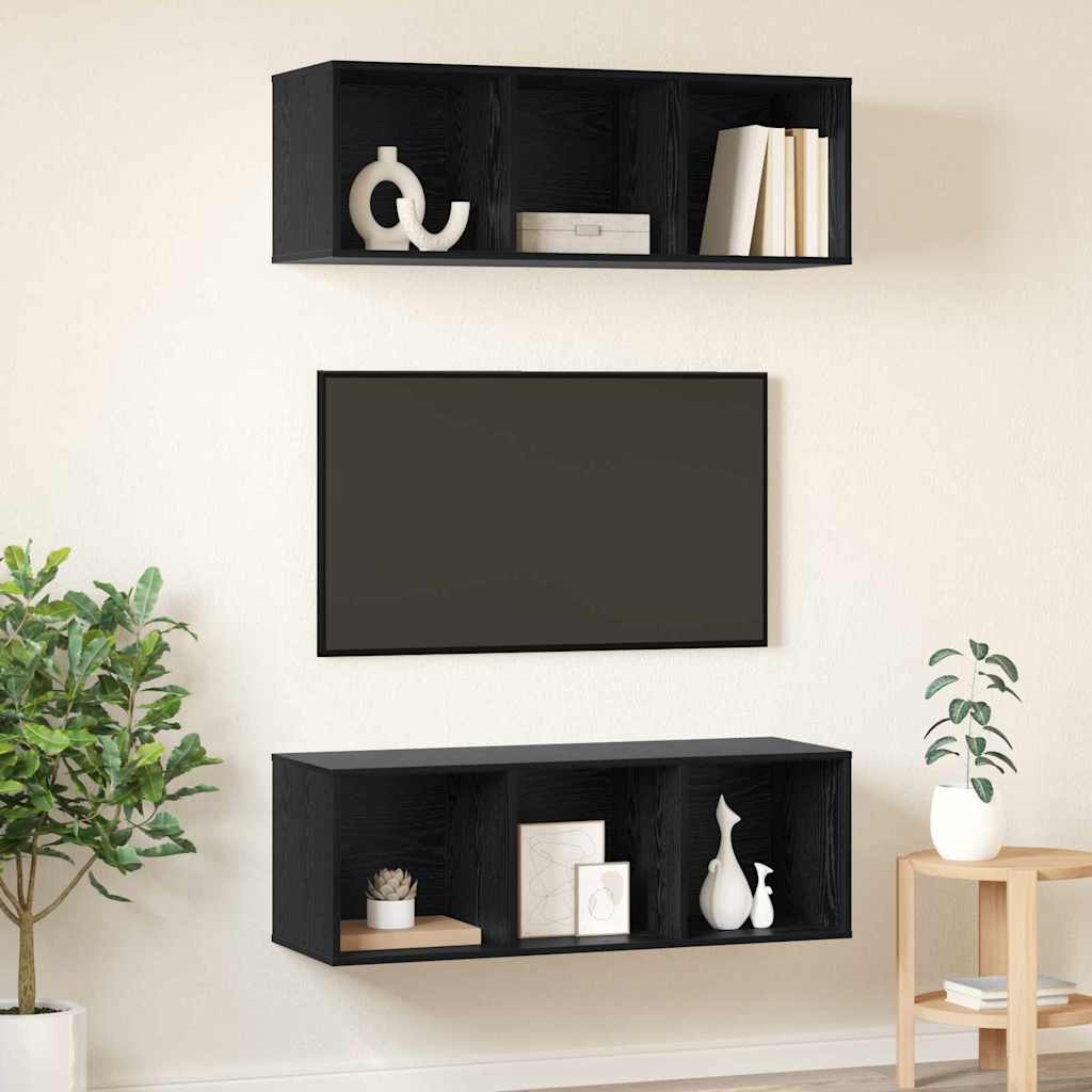 TV Cabinet Set 2 pcs Black Oak Engineered Wood