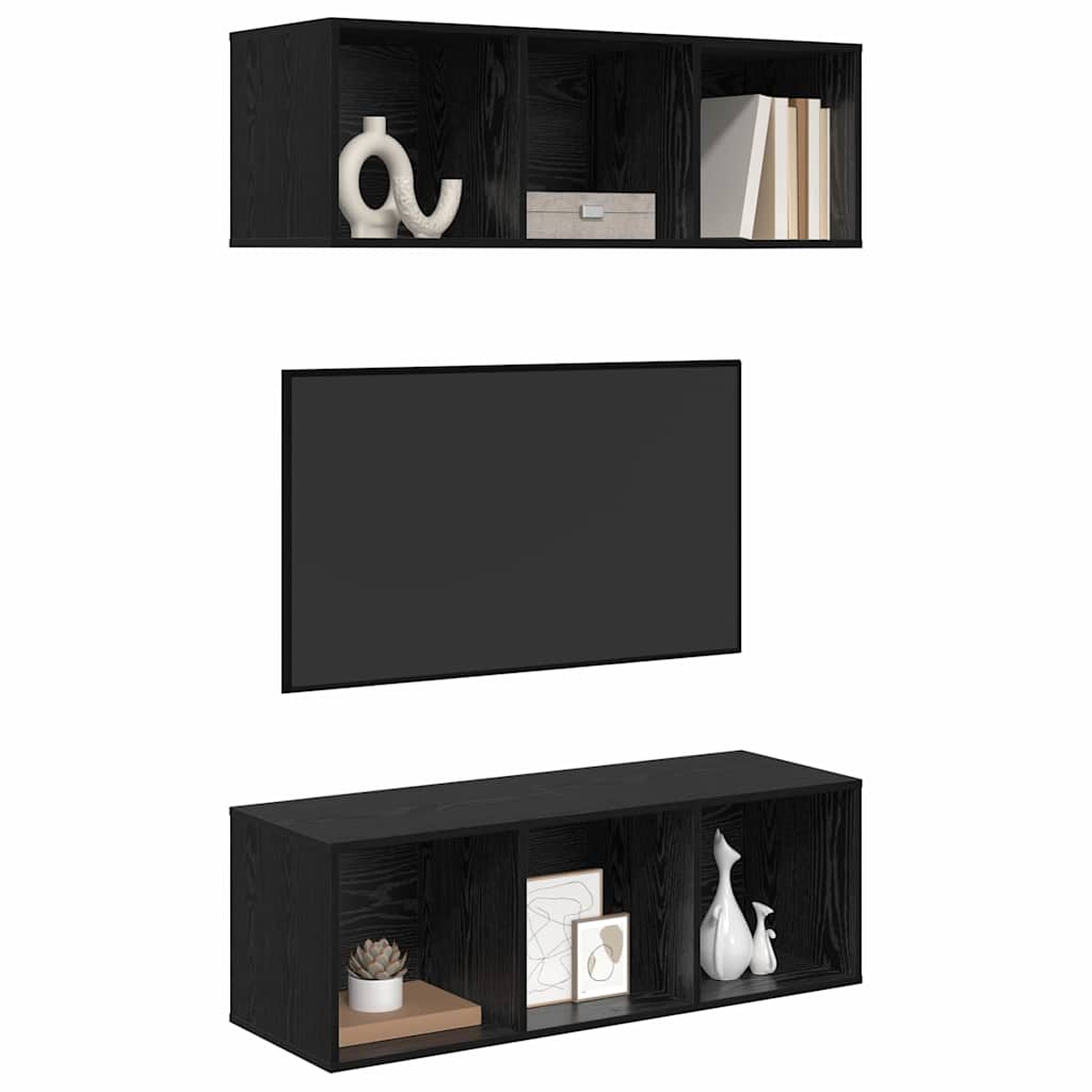 TV Cabinet Set 2 pcs Black Oak Engineered Wood