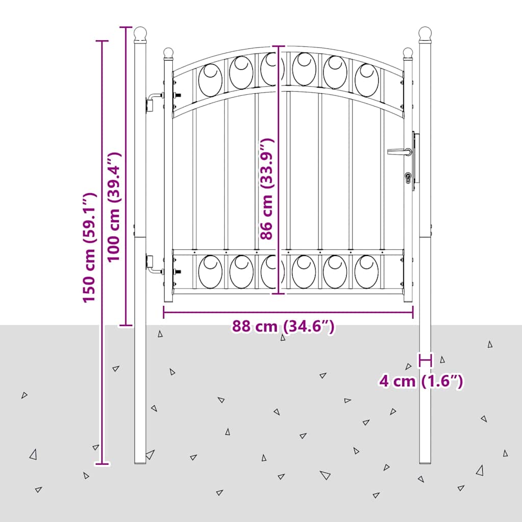 Fence Gate EMMEN 100 x 100 cm Powder-coated steel Grey Lockable