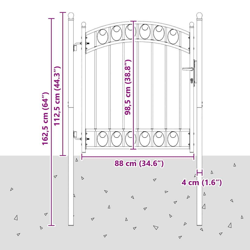 Fence Gate EMMEN 125 x 100 cm Powder-coated steel Grey Lockable