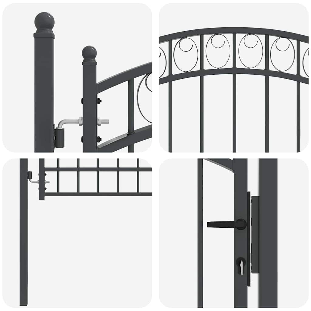Fence Gate EMMEN 170 x 100 cm Powder-coated steel Grey Lockable