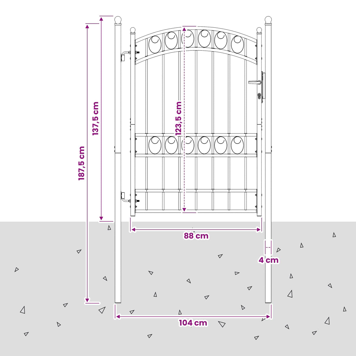 Fence Gate EMMEN 170 x 100 cm Powder-coated steel Grey Lockable