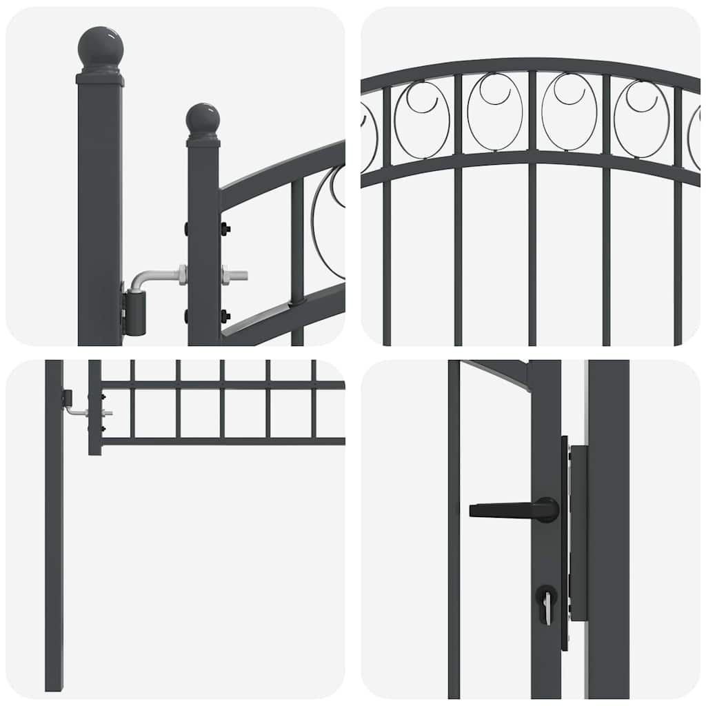 Fence Gate EMMEN 200 x 100 cm Powder-coated steel Grey Lockable