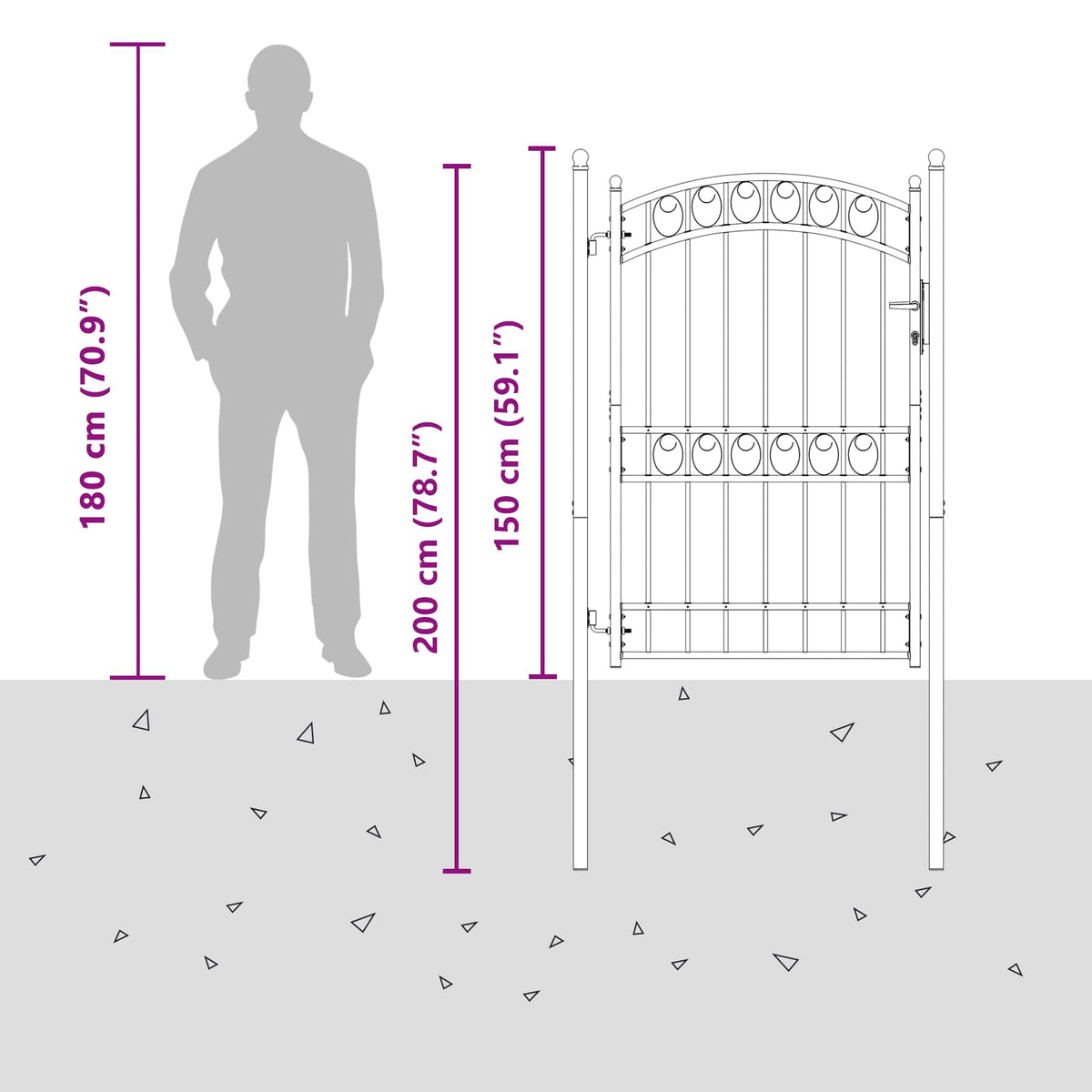 Fence Gate EMMEN 200 x 100 cm Powder-coated steel Grey Lockable