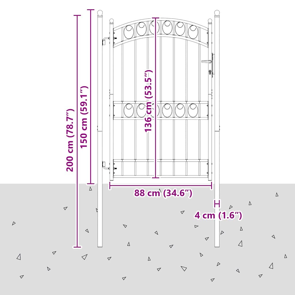 Fence Gate EMMEN 200 x 100 cm Powder-coated steel Grey Lockable