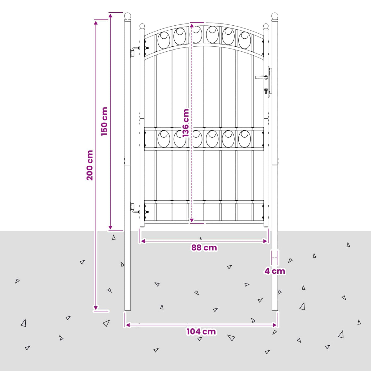 Fence Gate EMMEN 200 x 100 cm Powder-coated steel Grey Lockable