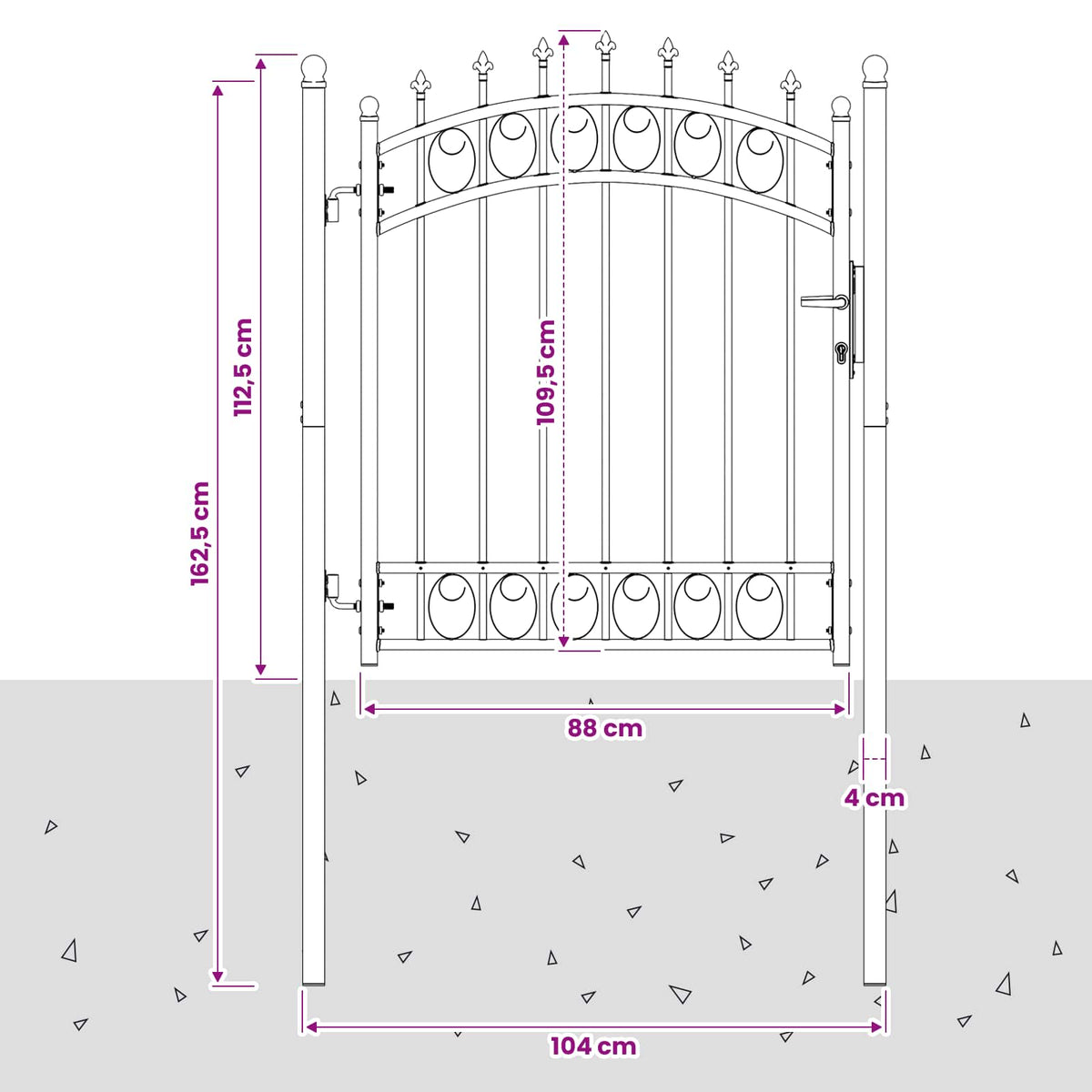 Fence Gate with Spikes EMMEN 125 x 100 cm Grey Lockable