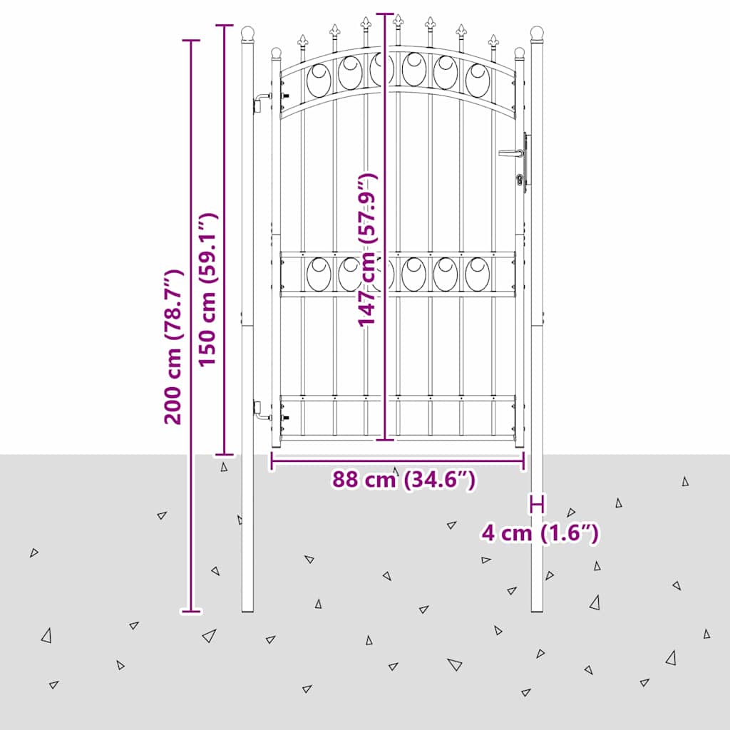 Fence Gate with Spikes EMMEN 200 x 100 cm Powder-coated steel