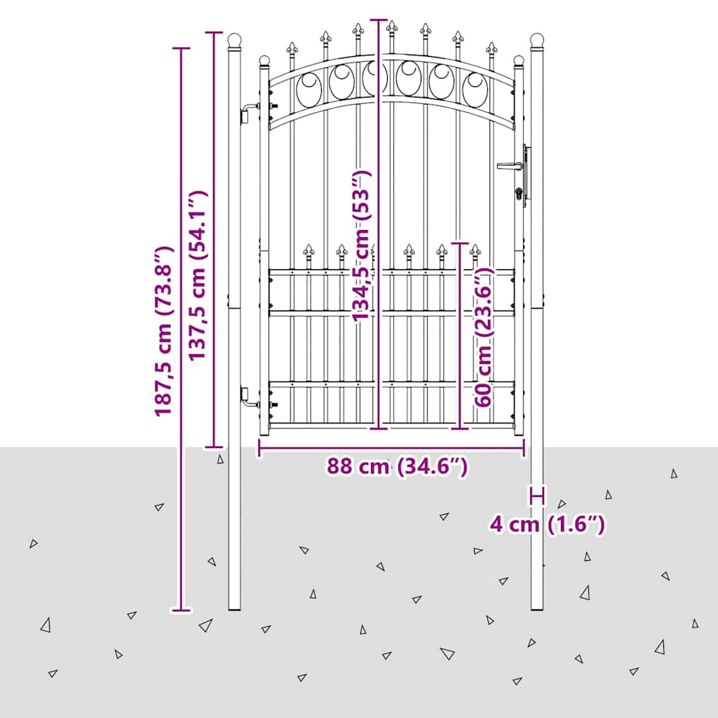 Fence Gate with Spikes EMMEN 170 x 100 cm Powder-coated steel