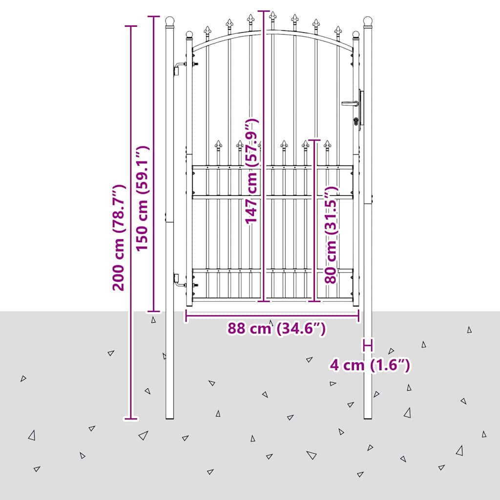 Fence Gate with Spikes EMMEN 200 x 100 cm Powder-coated steel