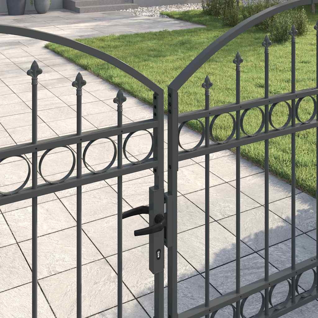 Fence Gate ASSEN 301 x 175.5 cm Steel Grey Lockable