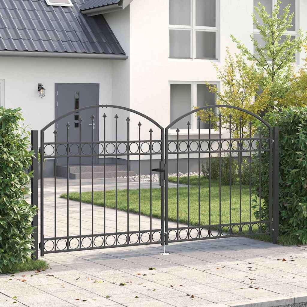 Fence Gate ASSEN 301 x 200 cm Steel Grey Lockable