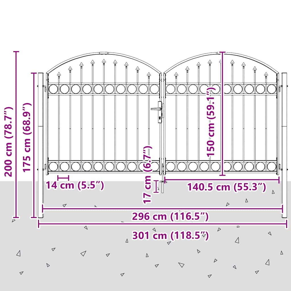 Fence Gate ASSEN 301 x 200 cm Steel Grey Lockable