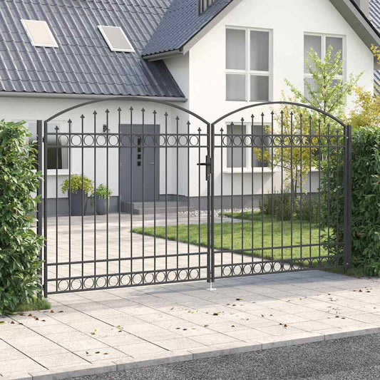 Fence Gate ASSEN 401 x 250 cm Steel Grey Lockable
