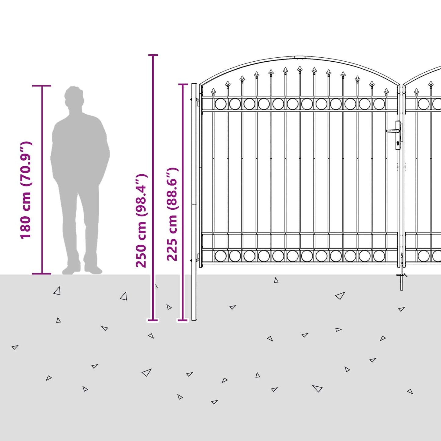 Fence Gate ASSEN 401 x 250 cm Steel Grey Lockable