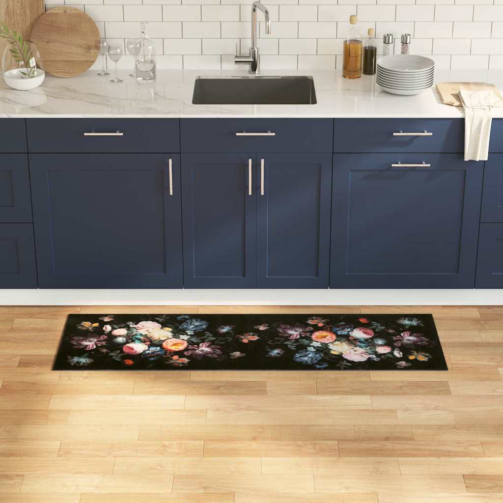 Kitchen Rug Black 150 x 45 cm Velvet
