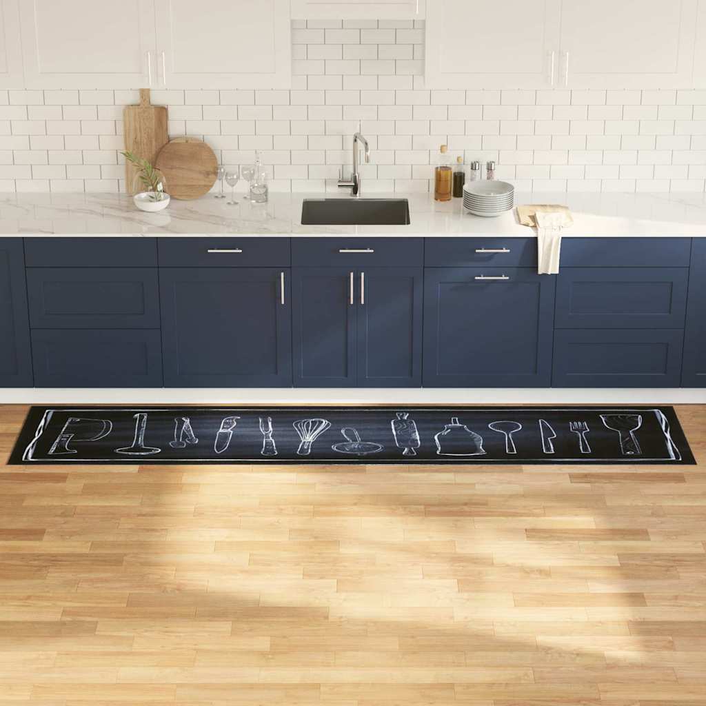 Kitchen Rug Black 300 x 60 cm Velvet