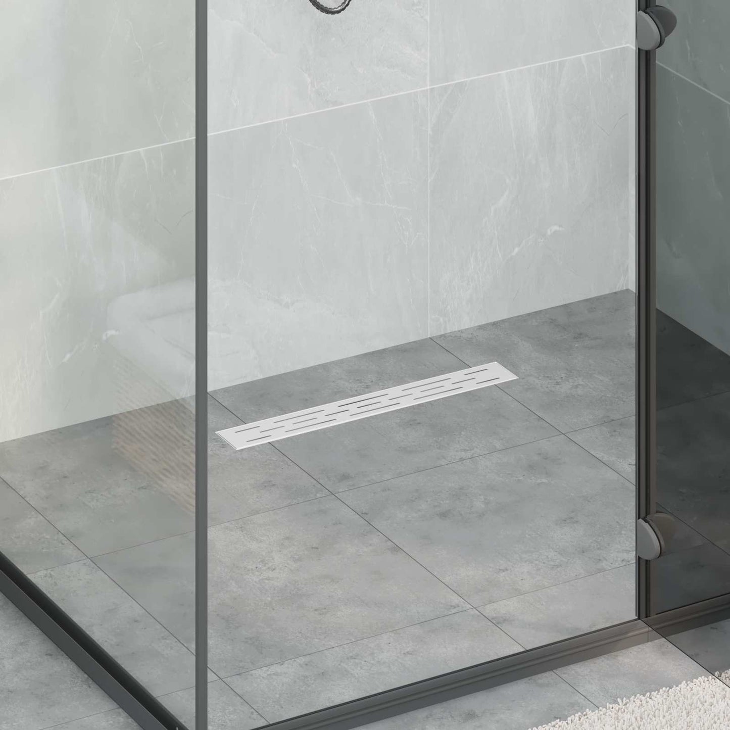 Shower Drain Line Design with 360° Siphon Silver 50 cm