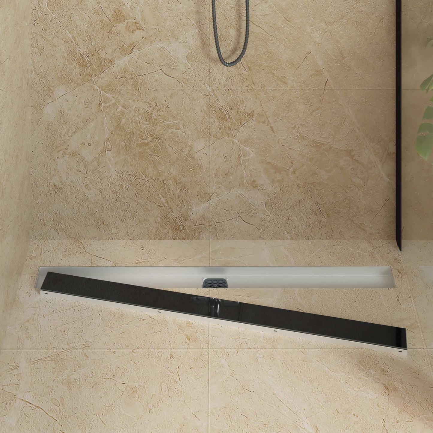 Shower Drain Glass Cover with 360° Siphon Black 100 cm
