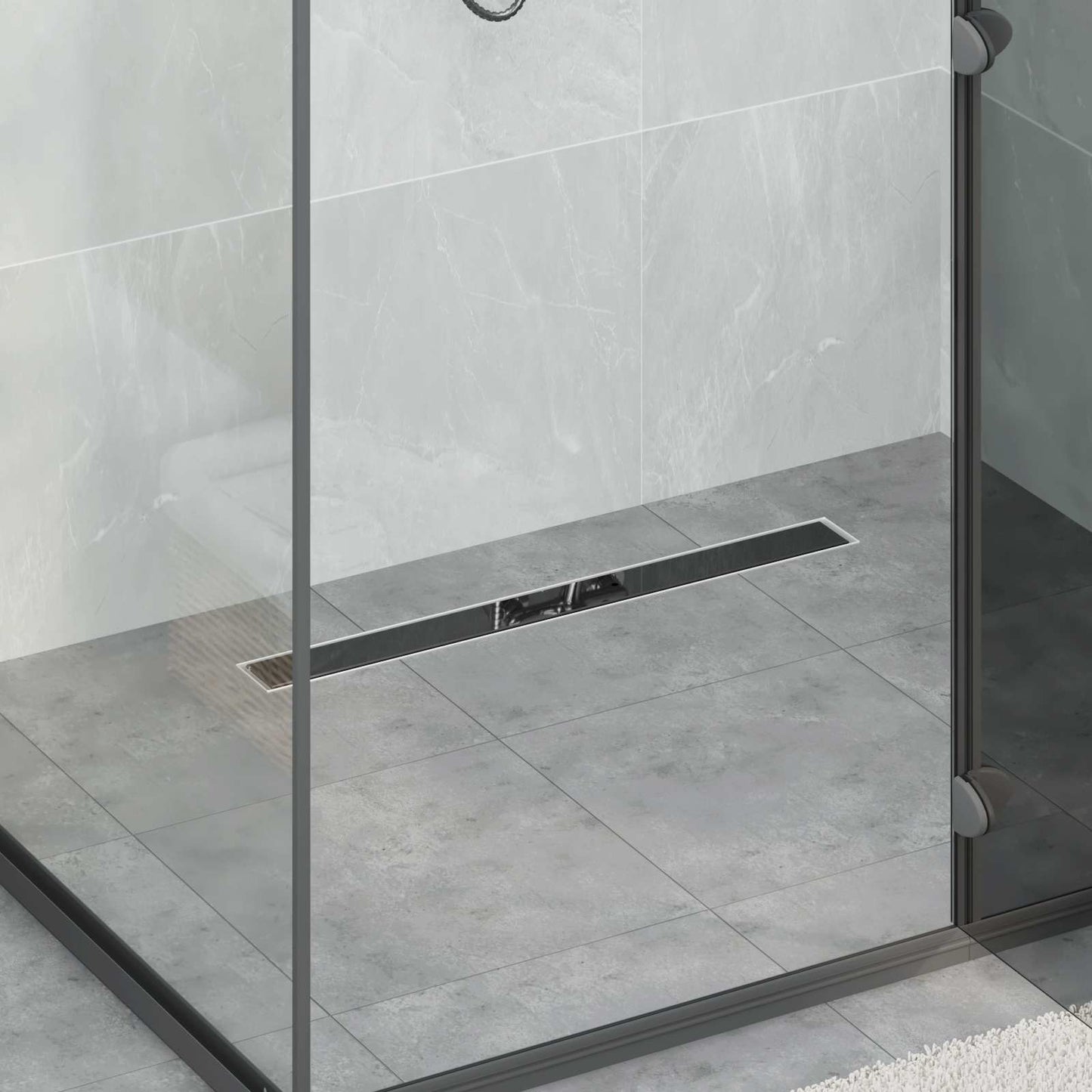 Shower Drain Glass Cover with 360° Siphon Black 70 cm